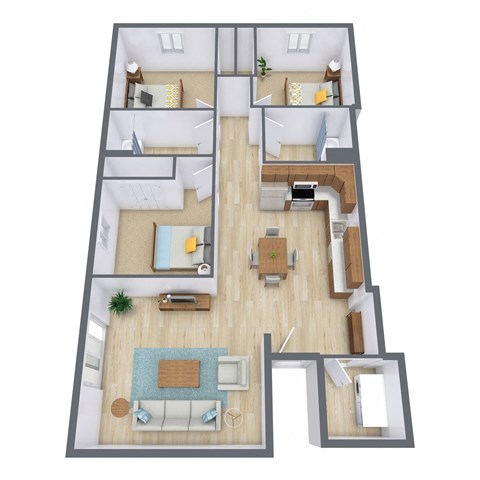 Thunder Creek Apartments in Fargo, ND | Three Bedroom Floor Plan 32b